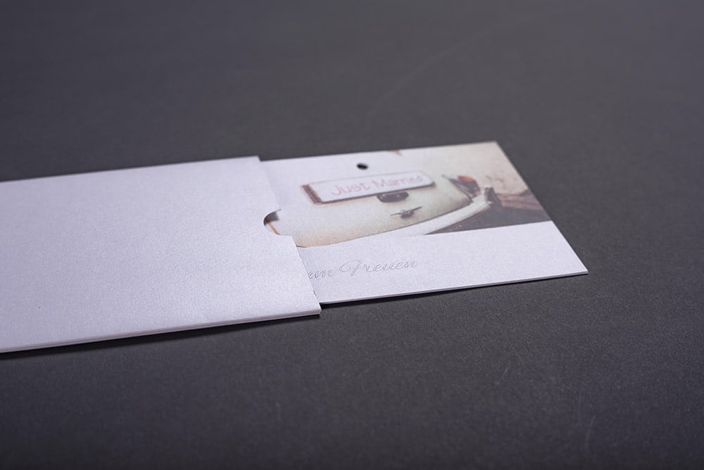 Glückwunschkarte mit Schuber auf Silbermetalicpapier