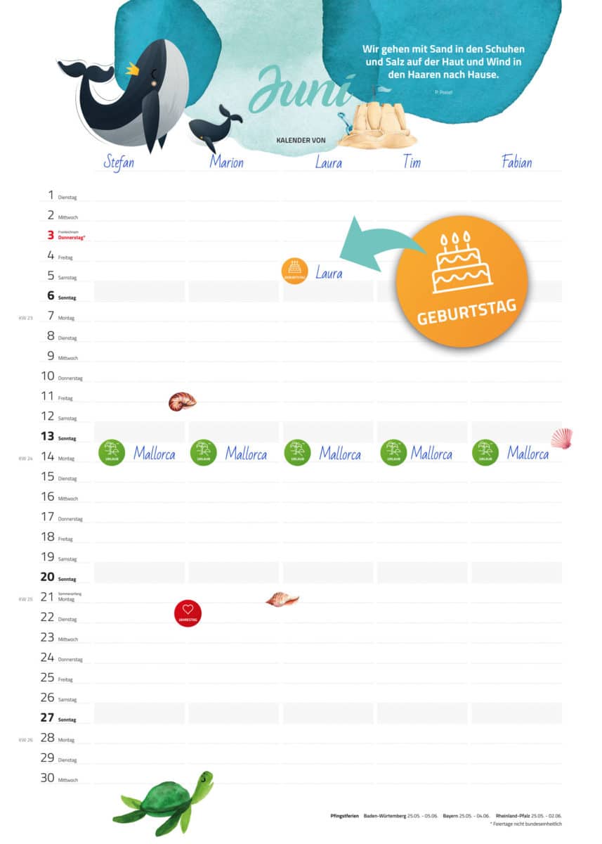 Sticker auf Familienkalender