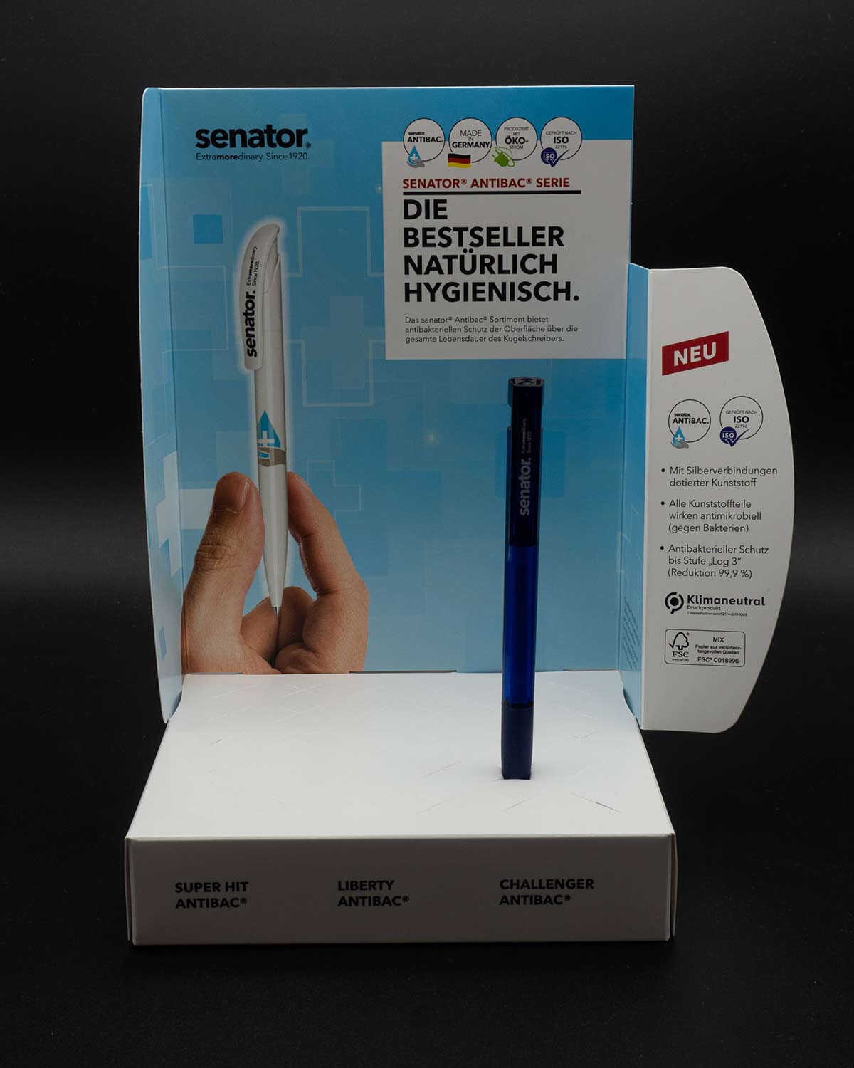 Präsentationsbox, nachhaltig und mit virenreduziertem Lack